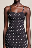 Black Sheath Spaghetti Straps Polka Dots Wedding Guest Dress