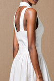 White V Neck Keyhole A Line Wedding Guest Dress With Bow