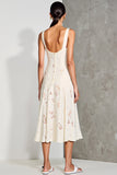 White A Line Midi Wedding Guest Dress With Appliques