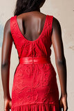 Red A Line V-Neck Wedding Guest Dress with Belt