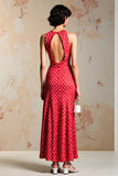 Red Sheath Sleeveless Polka Dot Dress