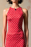 Red Sheath Sleeveless Polka Dot Dress