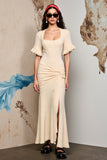 Apricot Mermaid Ruched Wedding Guest Dress