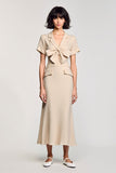 Apricot Notched Lapel Sheath Wedding Guest Dress with Bow