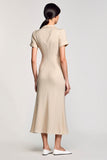 Apricot Notched Lapel Sheath Wedding Guest Dress with Bow