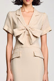 Apricot Notched Lapel Sheath Wedding Guest Dress with Bow