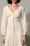 Ivory A Line Long Sleeve Wedding Guest Dress