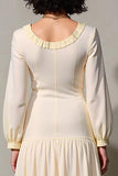 Ivory A Line Long Sleeve Wedding Guest Dress