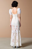 White Sheath Square Neck Lace Wedding Guest Dress
