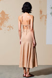 Champagne Spaghetti Straps Ruched Wedding Guest Dress