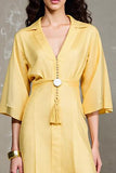 Yellow A Line Lapel Wedding Guest Dress
