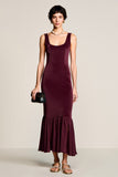 Burgundy Sheath Velvet Wedding Guest Dress