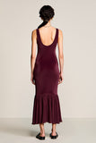 Burgundy Sheath Velvet Wedding Guest Dress
