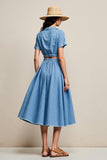 Blue Notched Lapel A Line Cut Out Wedding Guest Dress