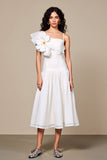 White A Line Floral Ruffled Wedding Guest Dress