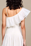 White A Line Floral Ruffled Wedding Guest Dress