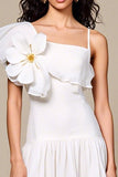 White A Line Floral Ruffled Wedding Guest Dress