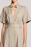 Grey A Line Cut Out Wedding Guest Dress with Belt