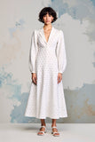 White A Line Notched Lapel Polka Dot Dress
