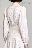 White A Line Notched Lapel Polka Dot Dress