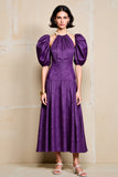 Purple A Line Short Sleeve Wedding Guest Dress