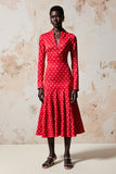 Red A Line Long Sleeve Polka Dot Dress