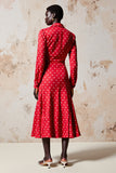 Red A Line Long Sleeve Polka Dot Dress