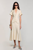 Apricot Notched Lapel A Line Wedding Guest Dress