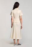 Apricot Notched Lapel A Line Wedding Guest Dress