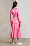 Pink Notched Lapel A Line Wedding Guest Dress