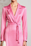 Pink Notched Lapel A Line Wedding Guest Dress