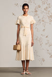 Apricot A Line Lace Wedding Guest Dress with Belt