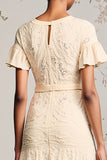 Apricot A Line Lace Wedding Guest Dress with Belt