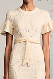 Apricot A Line Lace Wedding Guest Dress with Belt