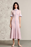 Pink A Line Single-Breasted Wedding Guest Dress