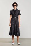 Black Polo Collar A Line Polka Dot Dress