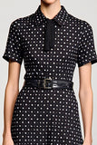 Black Polo Collar A Line Polka Dot Dress