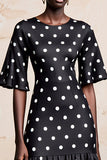 Black A Line Short Sleeve Polka Dot Dress