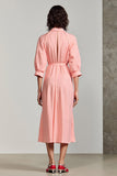 Pink Polo Collar A Line 3/4 Sleeve Wedding Guest Dress