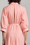 Pink Polo Collar A Line 3/4 Sleeve Wedding Guest Dress