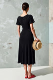 Black Square Neck A Line Wedding Guest Dress