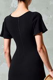 Black Square Neck A Line Wedding Guest Dress