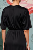 Black A Line Ruched Wedding Guest Dress