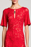 Red A Line Cut Out Lace Wedding Guest Dress
