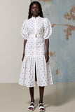 White A Line Midi Polka Dot Dress with Belt