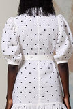 White A Line Midi Polka Dot Dress with Belt