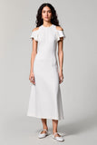 White Cold Shoulder A Line Wedding Guest Dress