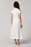 White Cold Shoulder A Line Wedding Guest Dress