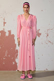 Pink A Line Long Sleeve Wedding Guest Dress with Belt