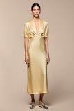 Yellow Shawl Lapel Sheath Wedding Guest Dress